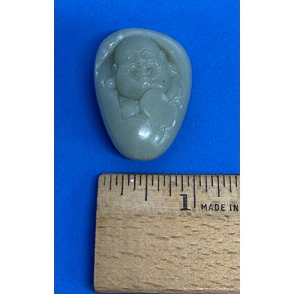 Chinese Polished Nephrite Jade Carved Smiling Buddha 1 1/2” Tall Pendant - Picture 12 of 14